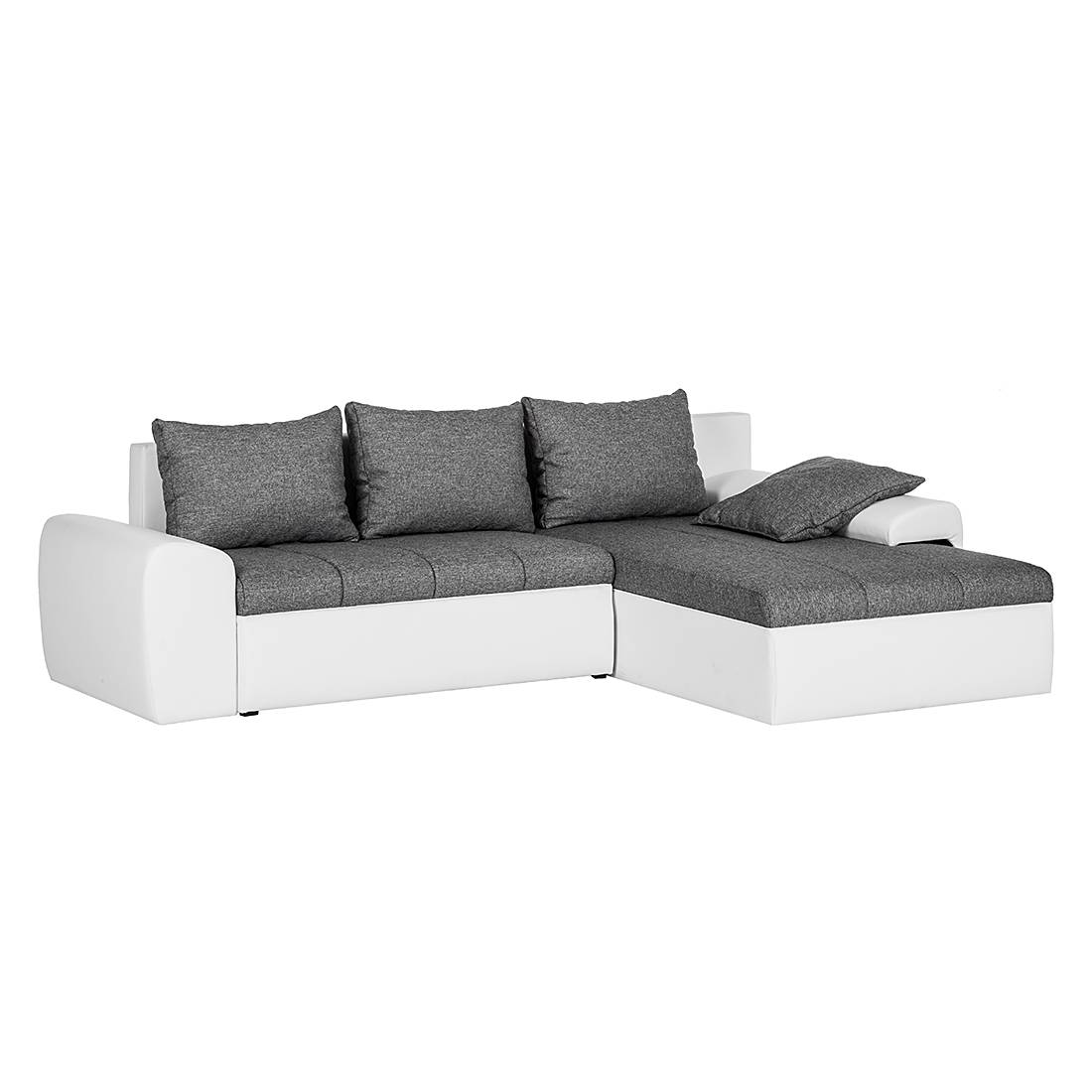 Ecksofa Navona (mit Schlaffunktion) - Kunstleder Weiß/Strukturstoff Grau - Longchair ...