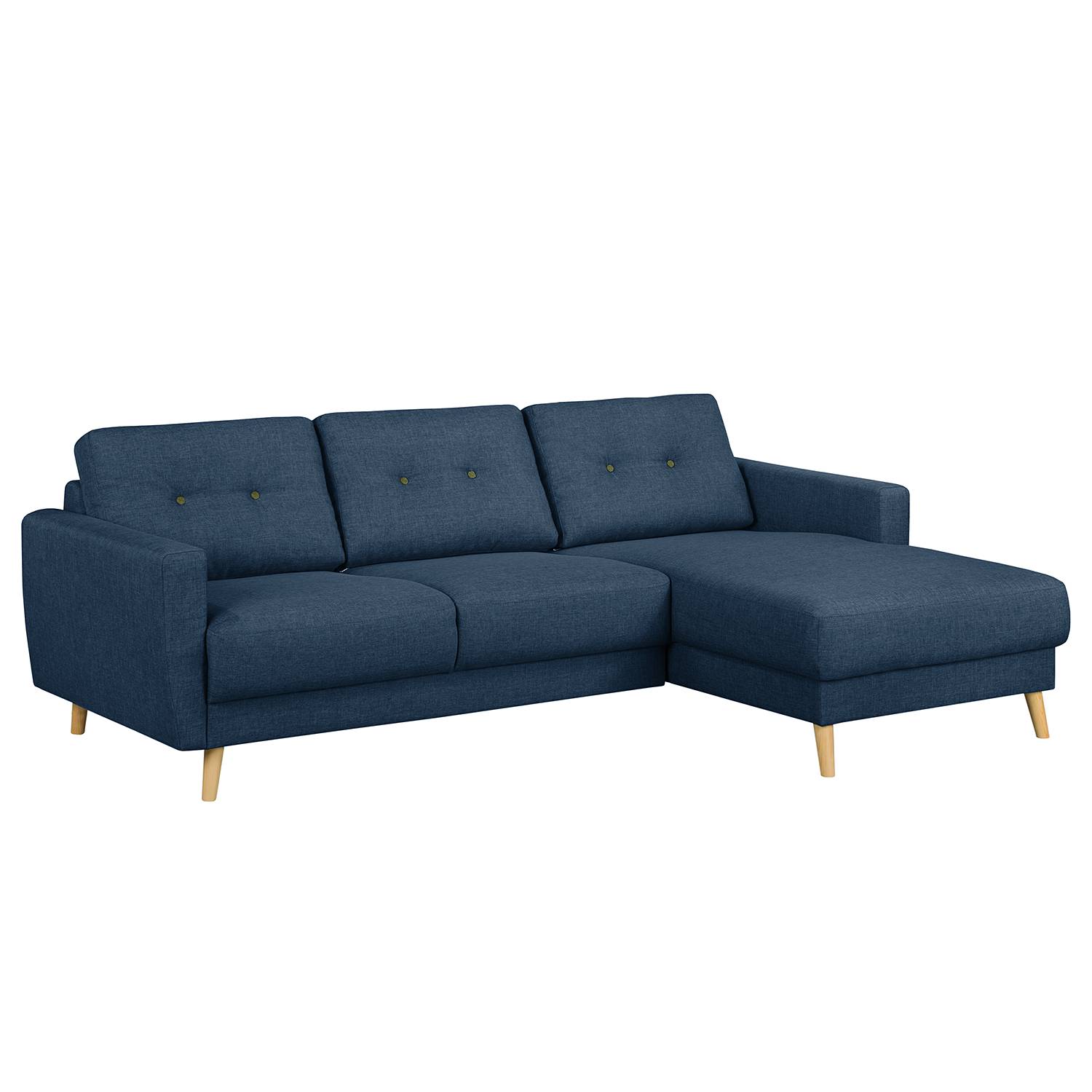 Ecksofa Sola Flachgewebe - Longchair davorstehend rechts - Ohne Schlaffunktion - Jeansblau / OlivgrÃ¼n, Norrwood