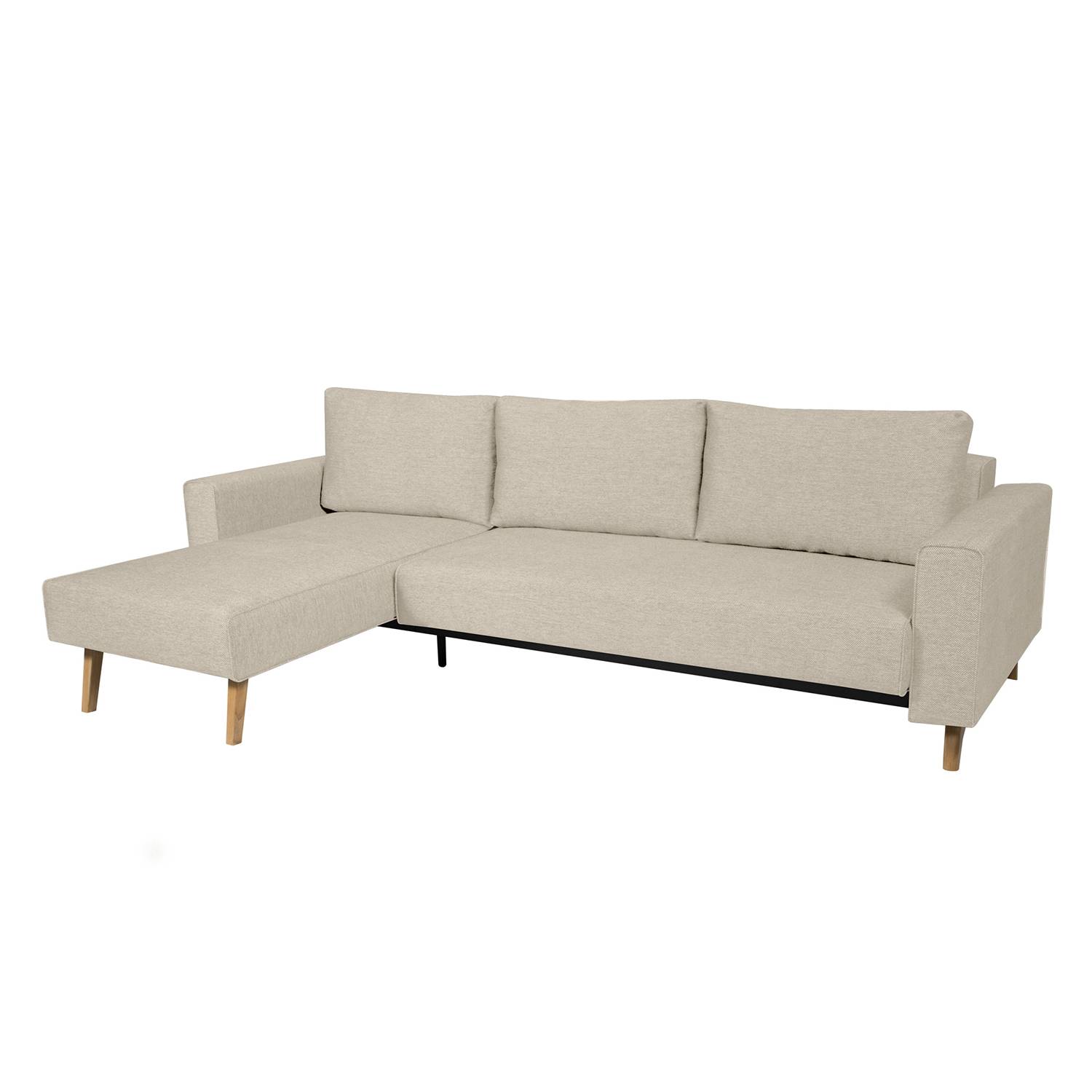 Ecksofa Topas (mit Schlaffunktion) - Webstoff - Longchair/Ottomane davorstehend links - Stoff Parsa Beige-Grau