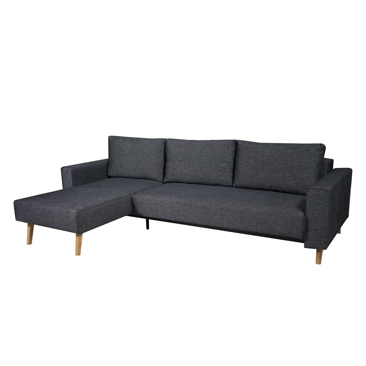 Ecksofa Topas (mit Schlaffunktion) - Webstoff - Longchair/Ottomane davorstehend links - Stoff Parsa Grau-Schwarz