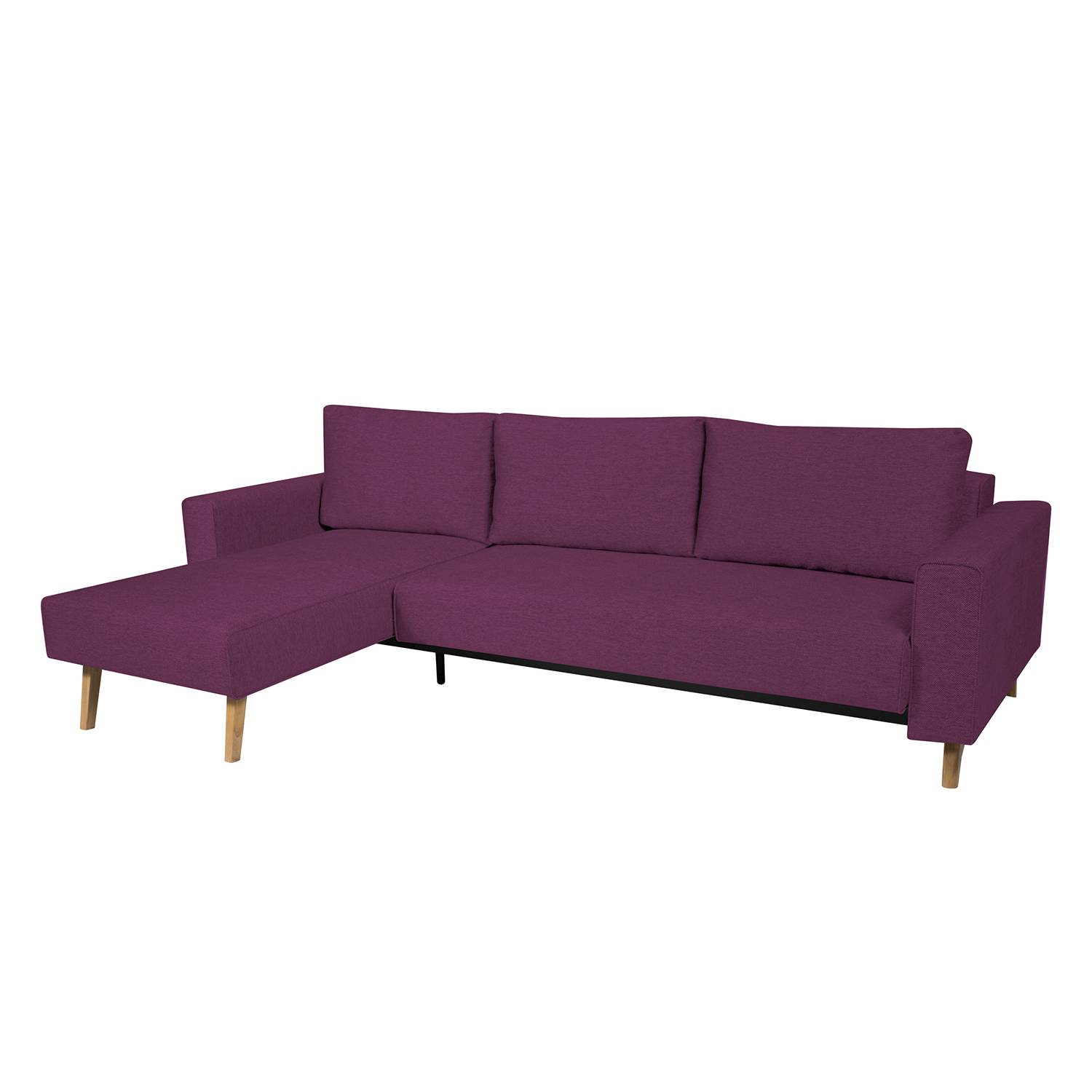Ecksofa Topas (mit Schlaffunktion) - Webstoff - Longchair/Ottomane davorstehend links - Stoff Zahira Aubergine