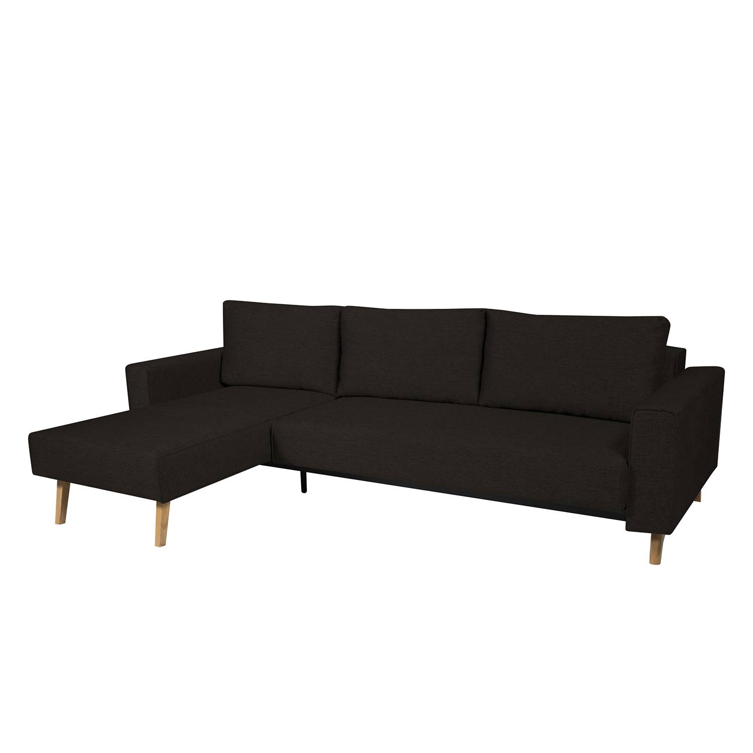 Ecksofa Topas (mit Schlaffunktion) - Webstoff - Longchair/Ottomane davorstehend links - Stoff Zahira Braun
