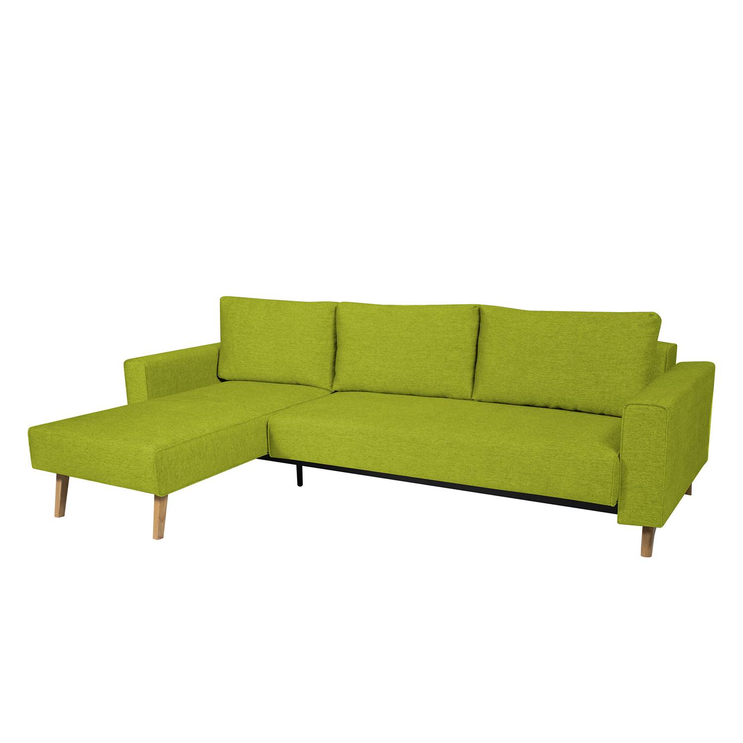 Ecksofa Topas (mit Schlaffunktion) - Webstoff - Longchair/Ottomane davorstehend links - Stoff Zahira Limette