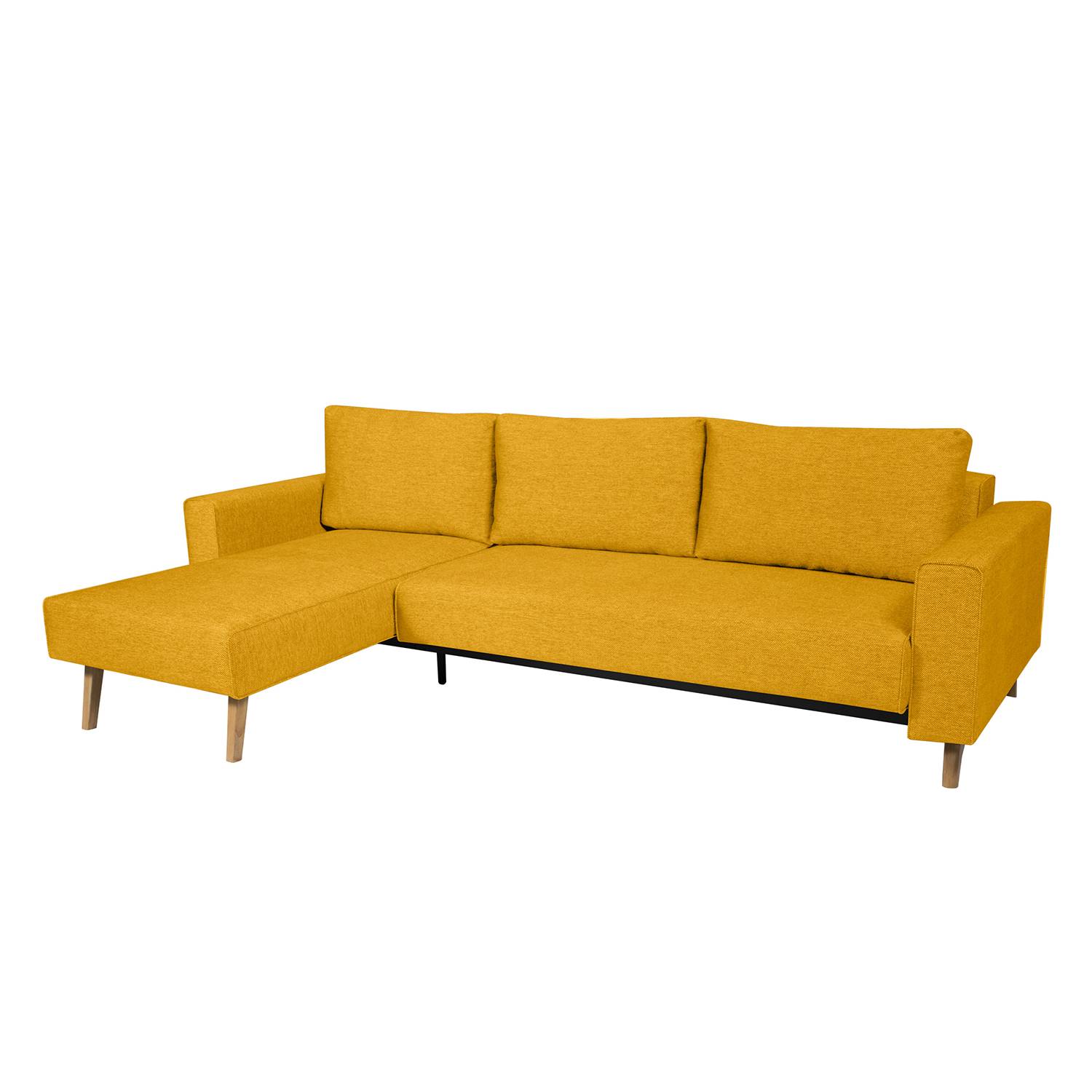 Ecksofa Topas (mit Schlaffunktion) - Webstoff - Longchair/Ottomane davorstehend links - Stoff Zahira Senfgelb