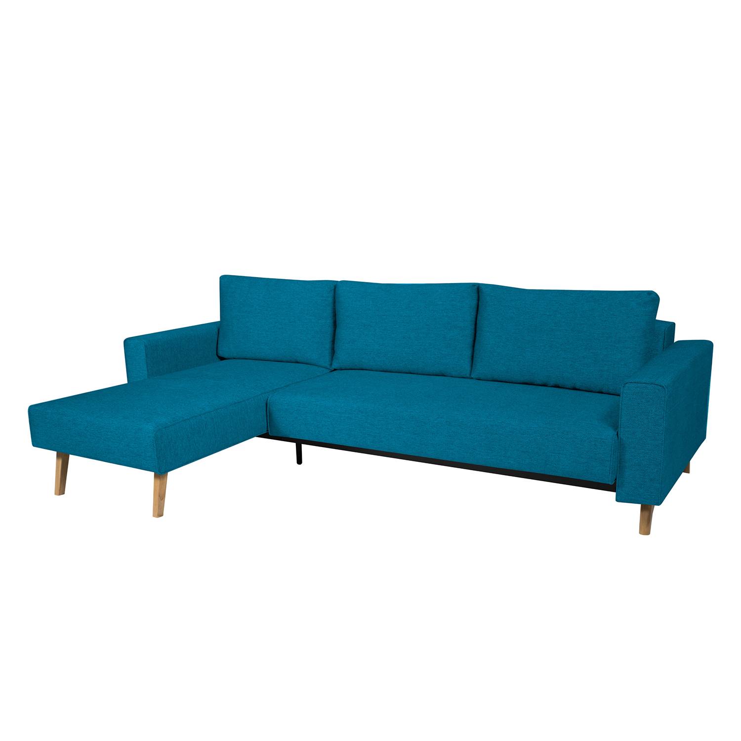 Ecksofa Topas (mit Schlaffunktion) - Webstoff - Longchair/Ottomane davorstehend links - Stoff Zahira Türkis