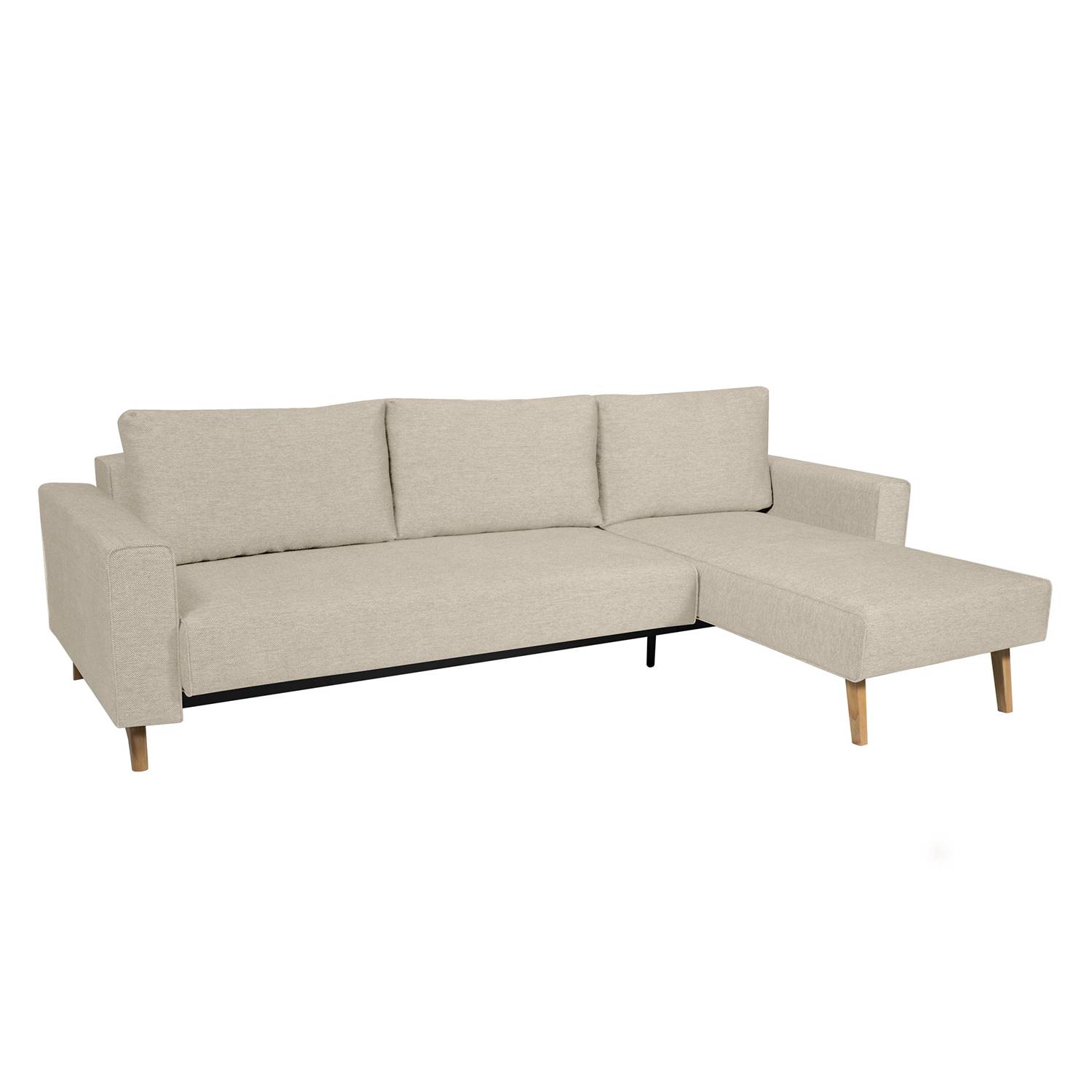 Ecksofa Topas (mit Schlaffunktion) - Webstoff - Longchair/Ottomane davorstehend rechts - Stoff Parsa Beige-Grau