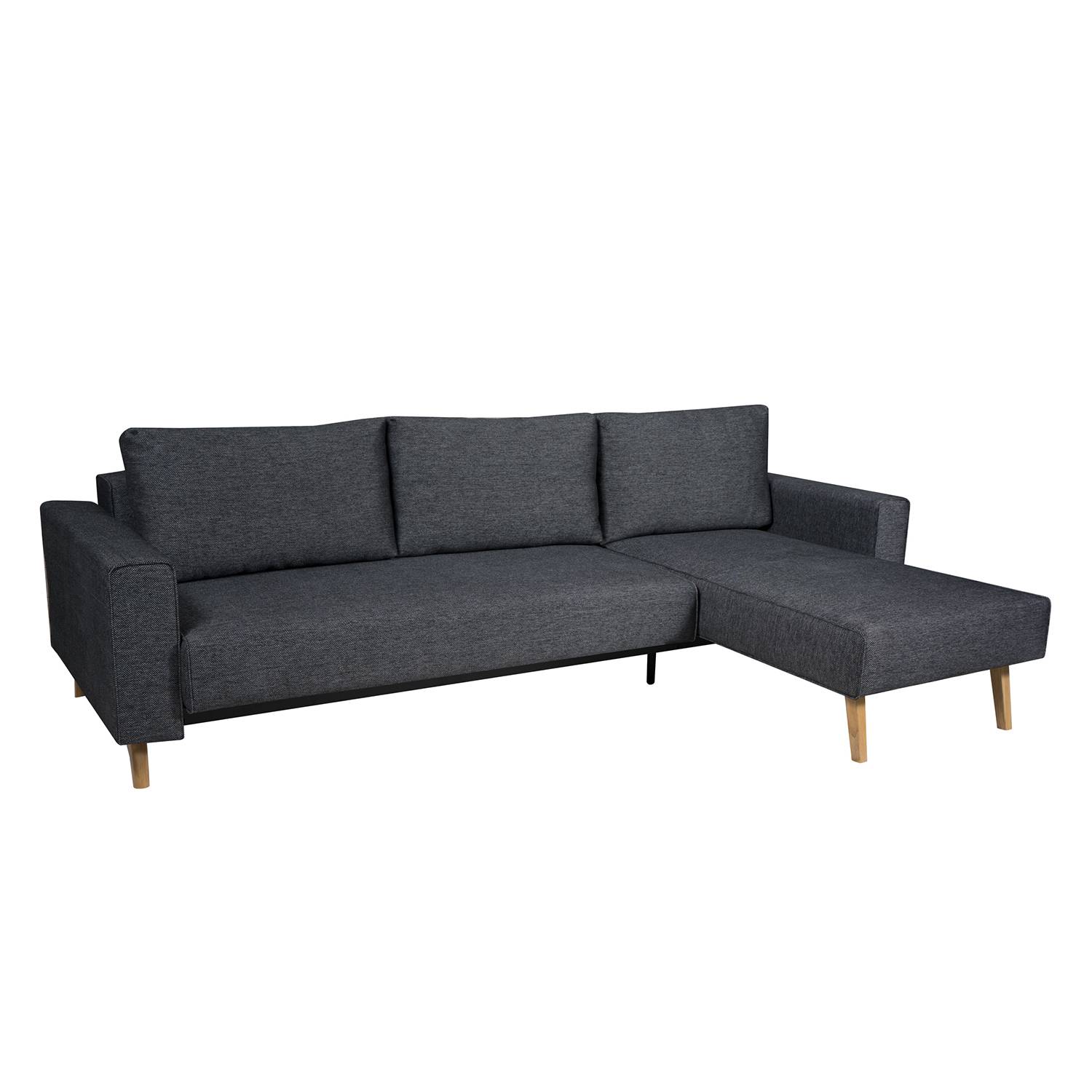 Ecksofa Topas (mit Schlaffunktion) - Webstoff - Longchair/Ottomane davorstehend rechts - Stoff Parsa Grau-Schwarz