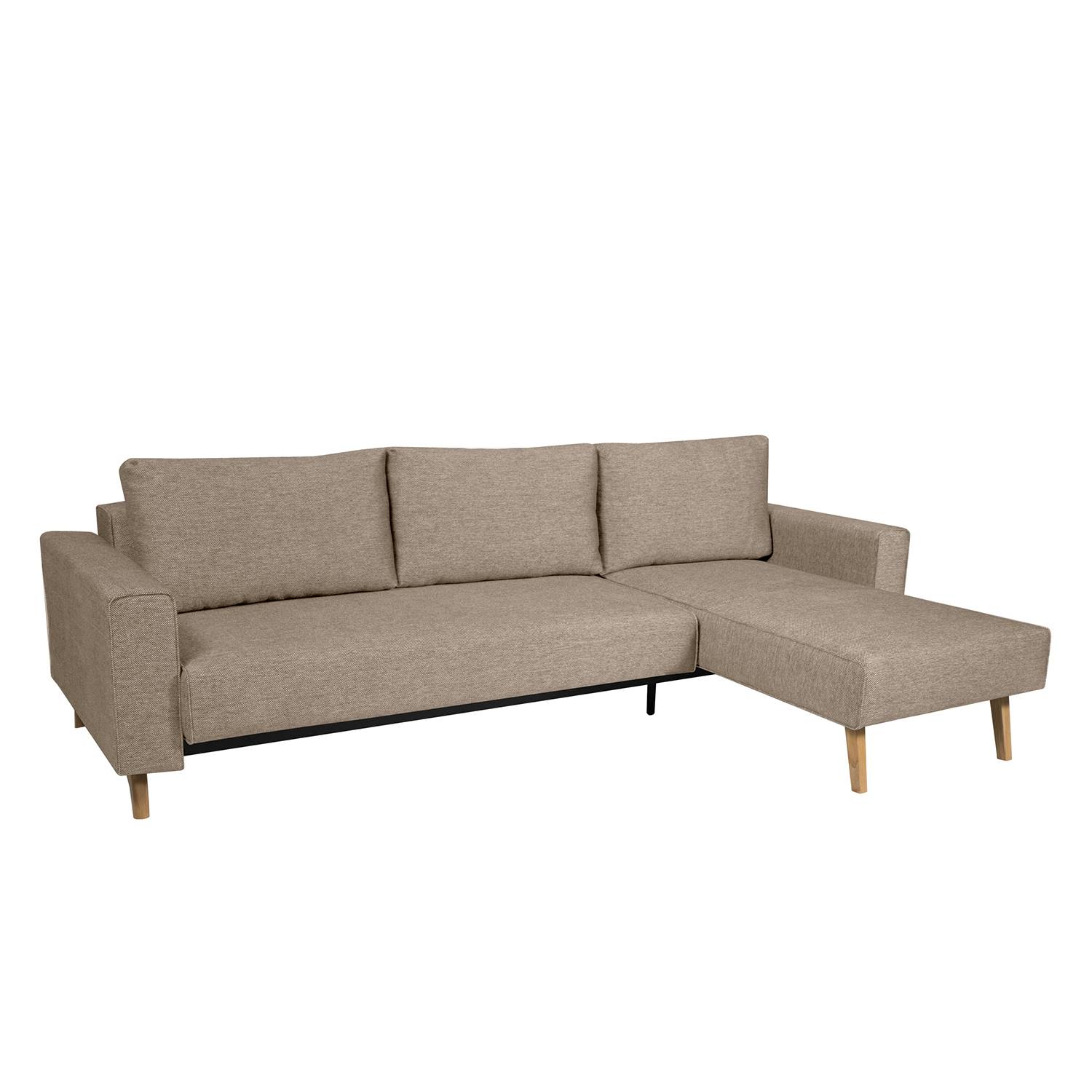 Ecksofa Topas (mit Schlaffunktion) - Webstoff - Longchair/Ottomane davorstehend rechts - Stoff Zahira Beige-Grau