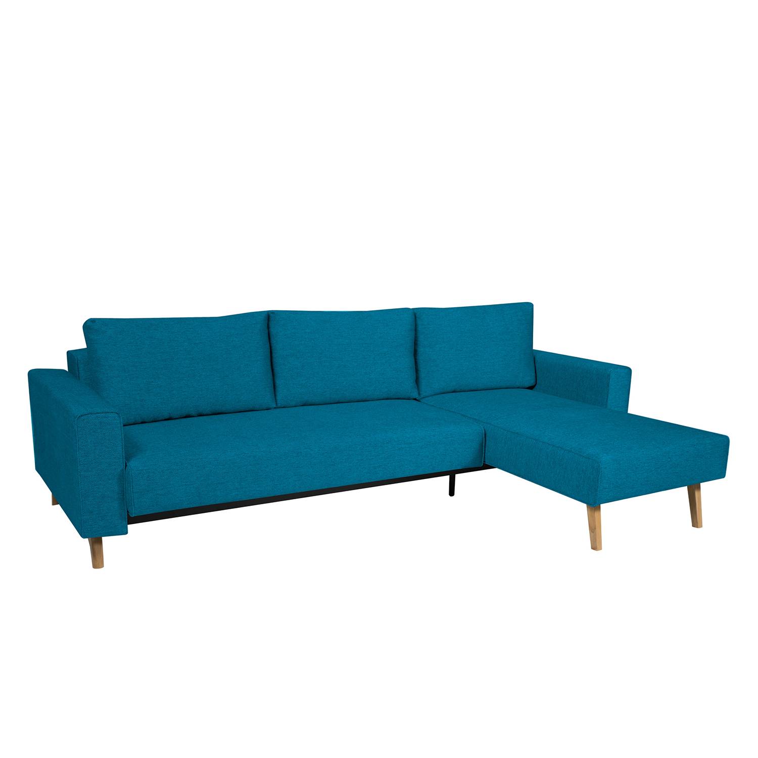 Ecksofa Topas (mit Schlaffunktion) - Webstoff - Longchair/Ottomane davorstehend rechts - Stoff Zahira Türkis