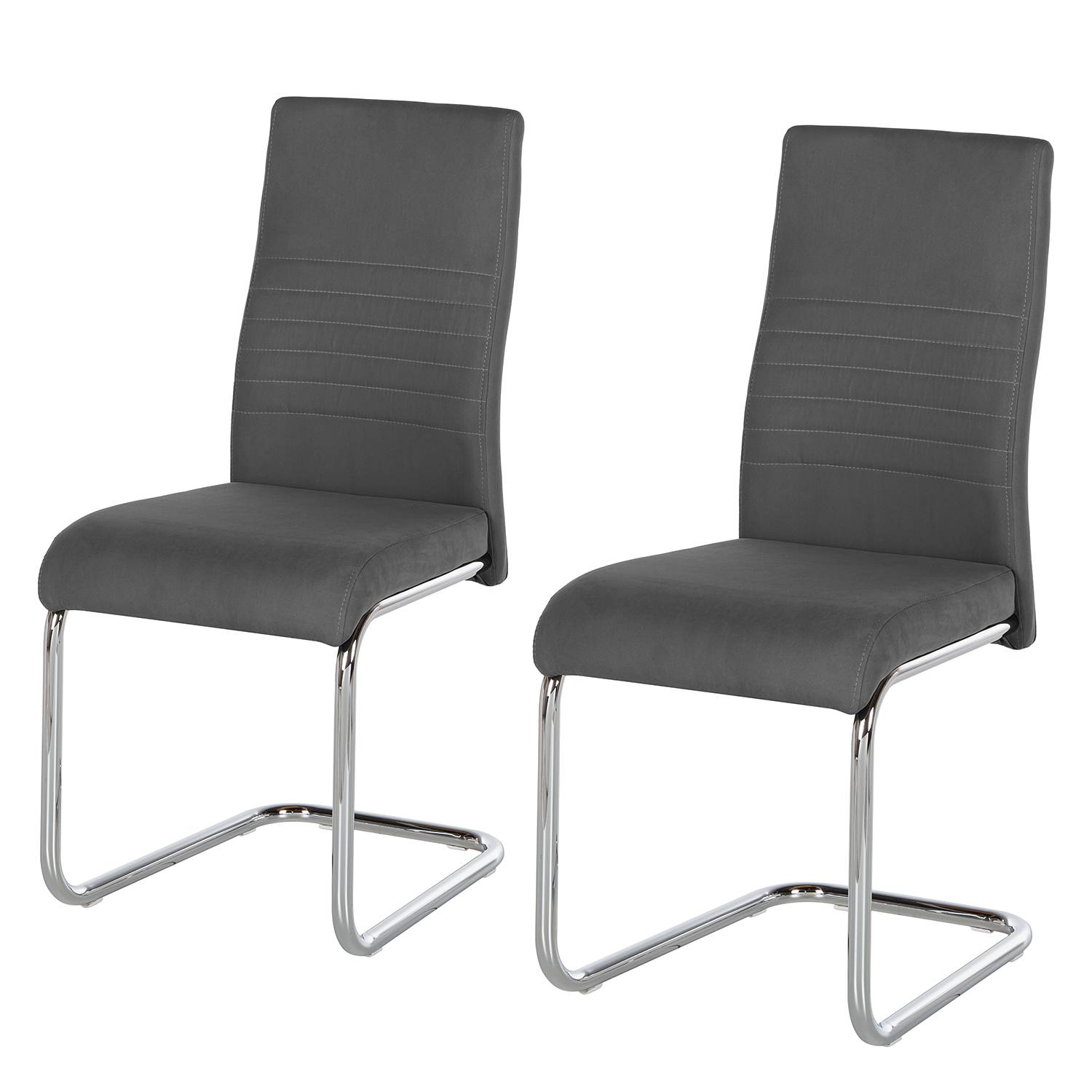 Chaise cantilever Claras (lot de 2) - Tissu - Gris, mooved