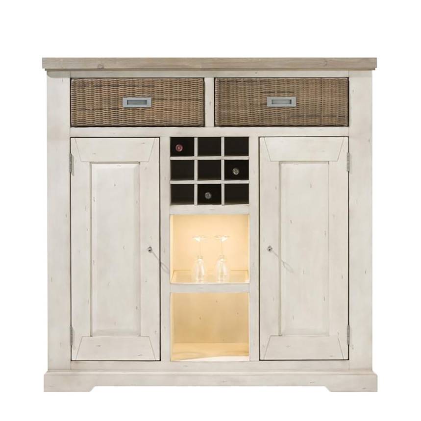 EEK A+, Highboard Cabana (inkl. Beleuchtung) - Akazie teilmassiv / Rattan - French White / Wagon Grey, Habufa
