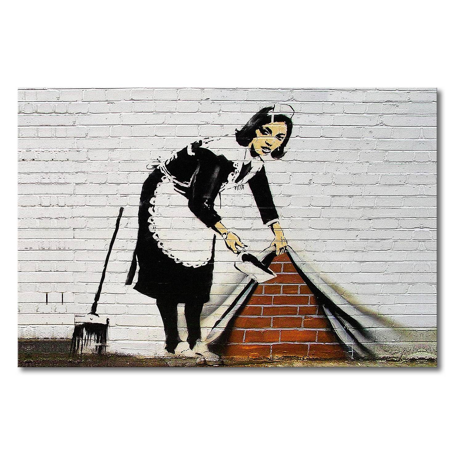 Leinwandbild Banksy No.19 - Leinwand - WeiÃŸ / Schwarz, Wandbilder XXL