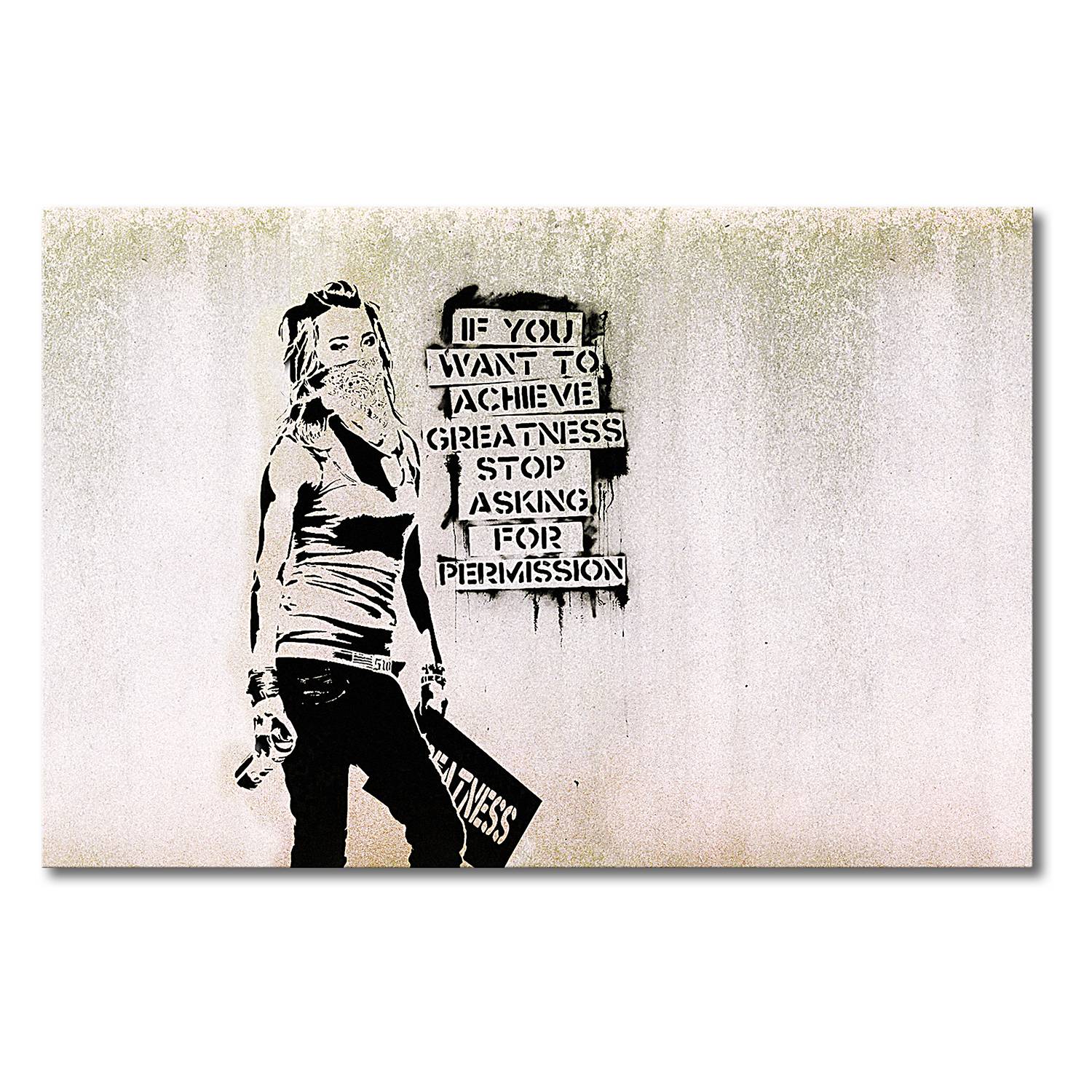 Leinwandbild Banksy No.7 - Leinwand - Beige / Schwarz, Wandbilder XXL
