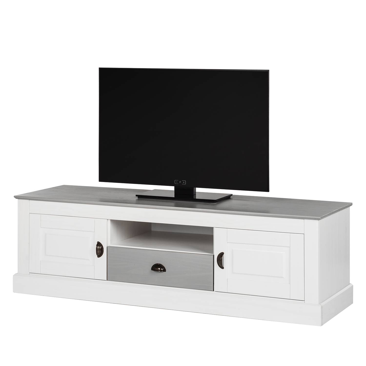 TV-Lowboard Neely - Kiefer massiv - Weiß / Grau, Maison Belfort TV-Lowboard Neely - Kiefer massiv - Weiß / Grau, Maison Belfort