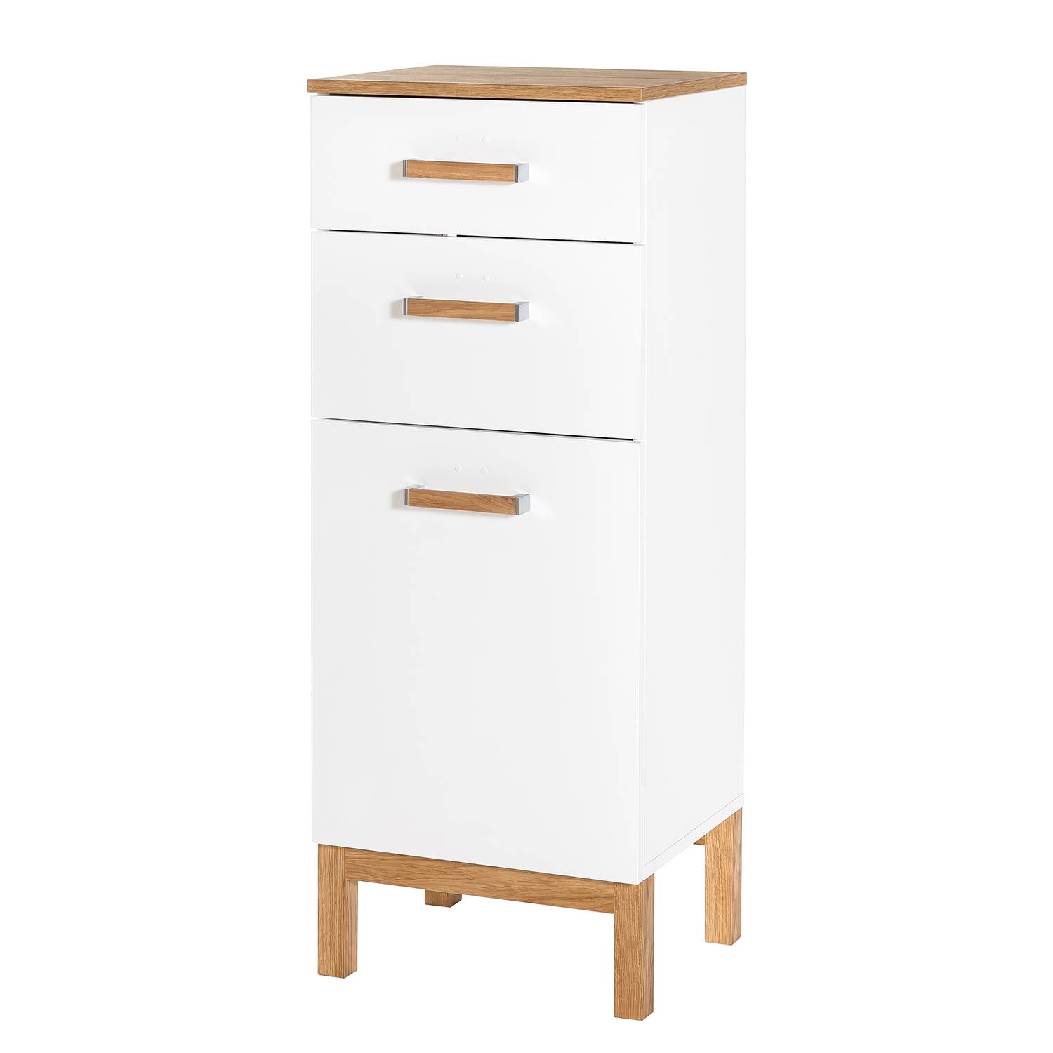Kleine kast Capri I deels massief eikenhout mat wit eikenhout_ Schildmeyer