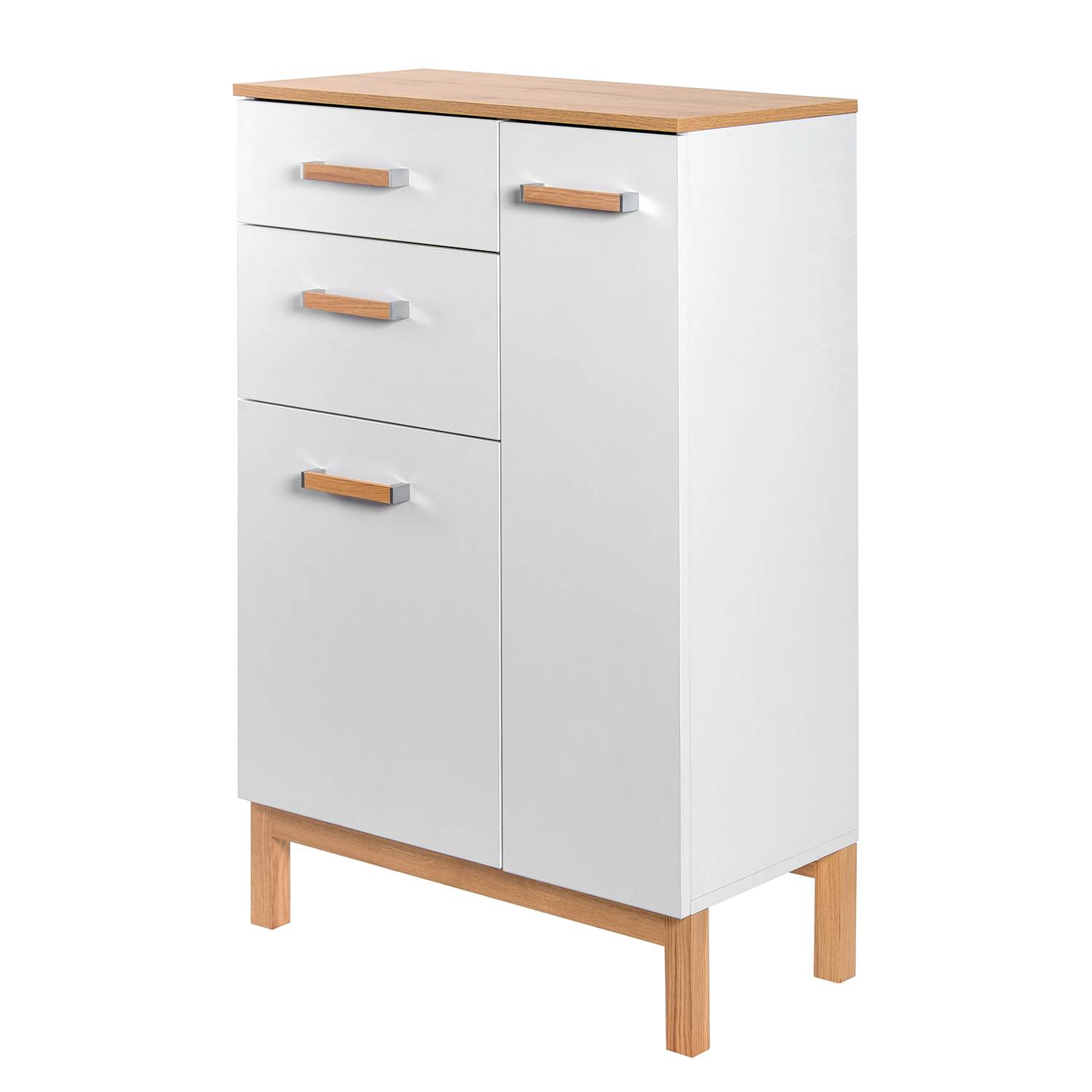 Kleine kast Capri II deels massief eikenhout mat wit eikenhout_ Schildmeyer