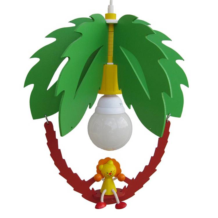 energie A++_ Hanglamp Palmboom en leeuw hout 1 lichtbron_ Elobra