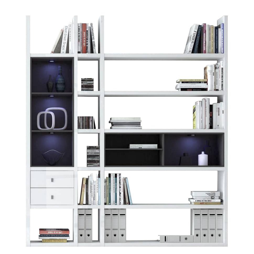 EEK A+, Etagère Emporior III.B - Blanc / Noir - Eclairage RVB - Blanc brillant / Noir, loftscape