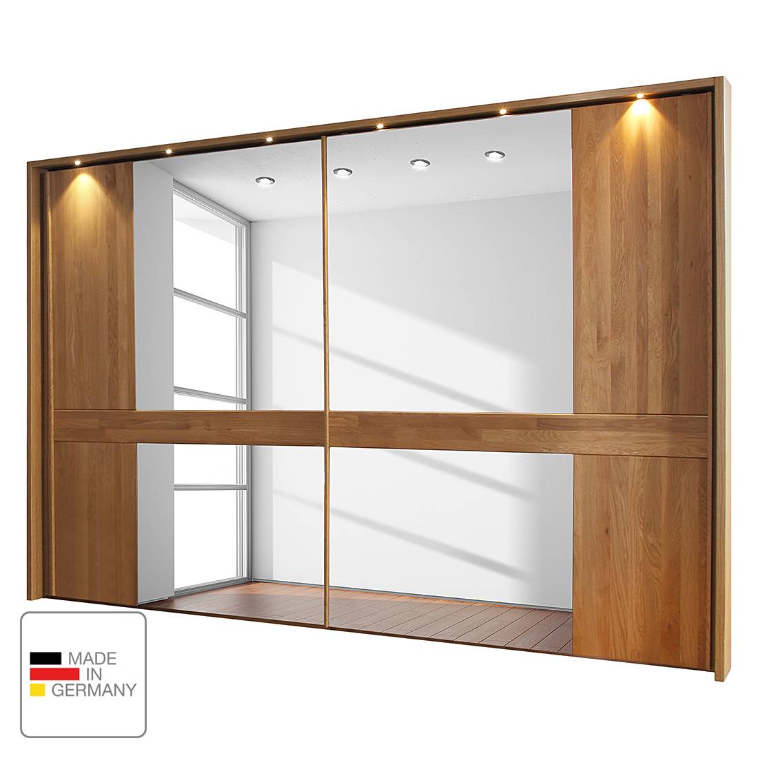 EEK A+, Armoire à portes coulissantes Faro - Chêne partiellement massif verni - 250 cm (2 portes) -