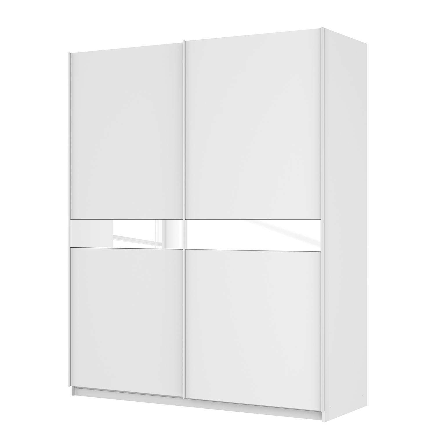 Schwebetürenschrank SKØP - Alpinweiß / Mattglas Weiß / Glas Weiß - 181 cm (2-türig) - 222 cm - Premium