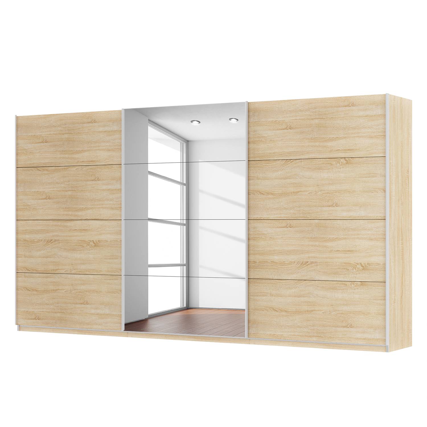 Armoire à portes coulissantes Skøp - Imitation chêne de Sonoma / Miroir - 405 cm (3 portes) - 222 cm