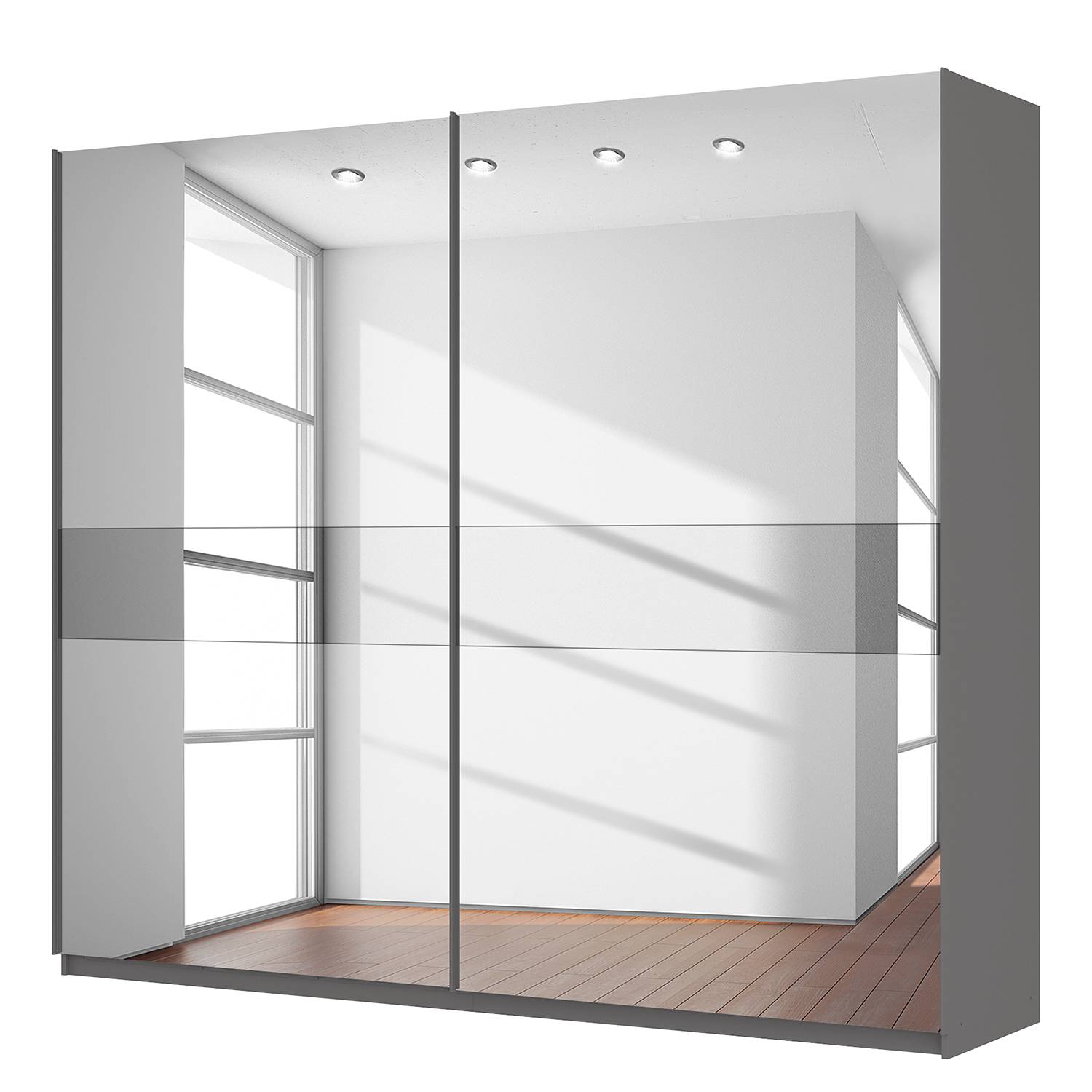 Schwebetürenschrank SKØP - Graphit / Spiegelglas / Grauspiegel - 270 cm (2-türig) - 236 cm - Comfort