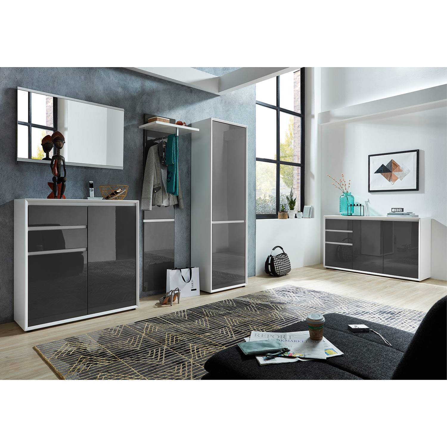 M ge 000439 sideboard maluti – hochglanz quarzgrau, top square ...