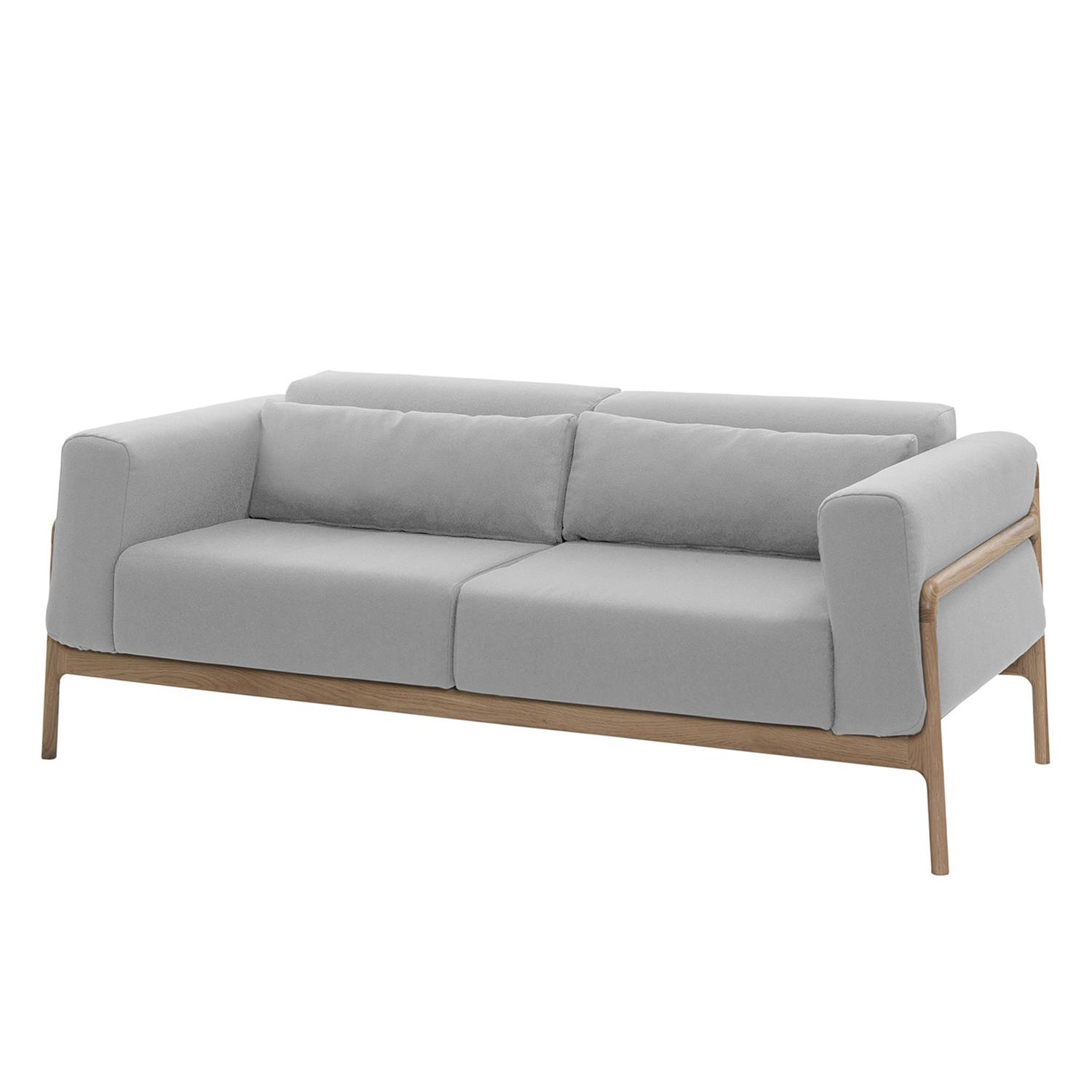 Sofa Fawn (2-Sitzer) Webstoff - Eiche Hell - Stoff Ever Grau-Beige, Gazzda