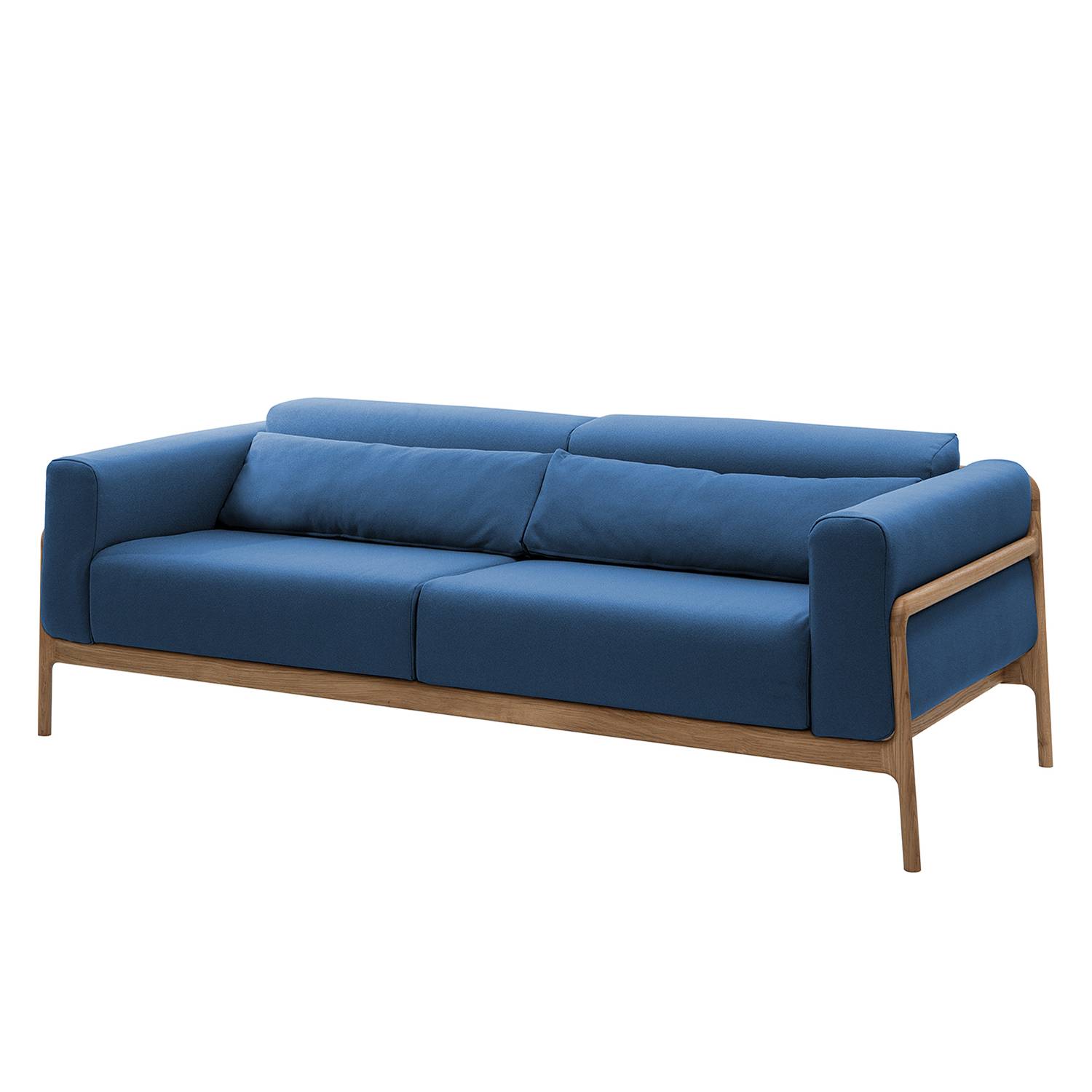 Sofa Fawn (3-Sitzer) Webstoff - Eiche - Stoff Ever Dunkelblau, Gazzda