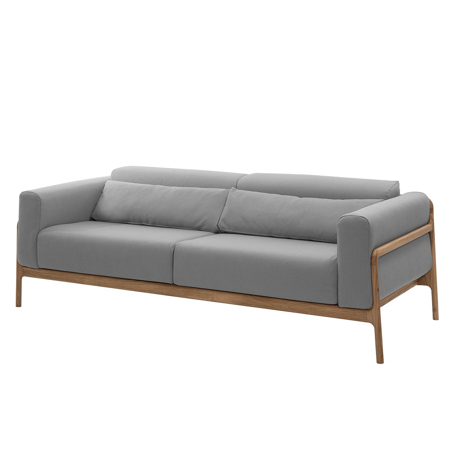 Sofa Fawn (3-Sitzer) Webstoff - Eiche - Stoff Ever Grau-Beige, Gazzda