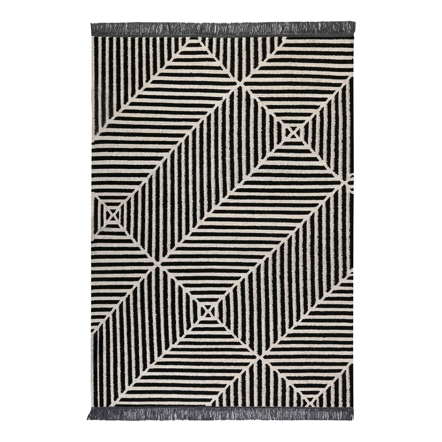 Teppich Irregular Fields (handgewebt) - Mischgewebe - Schwarz / Creme - 130 x 190 cm, carpets&co