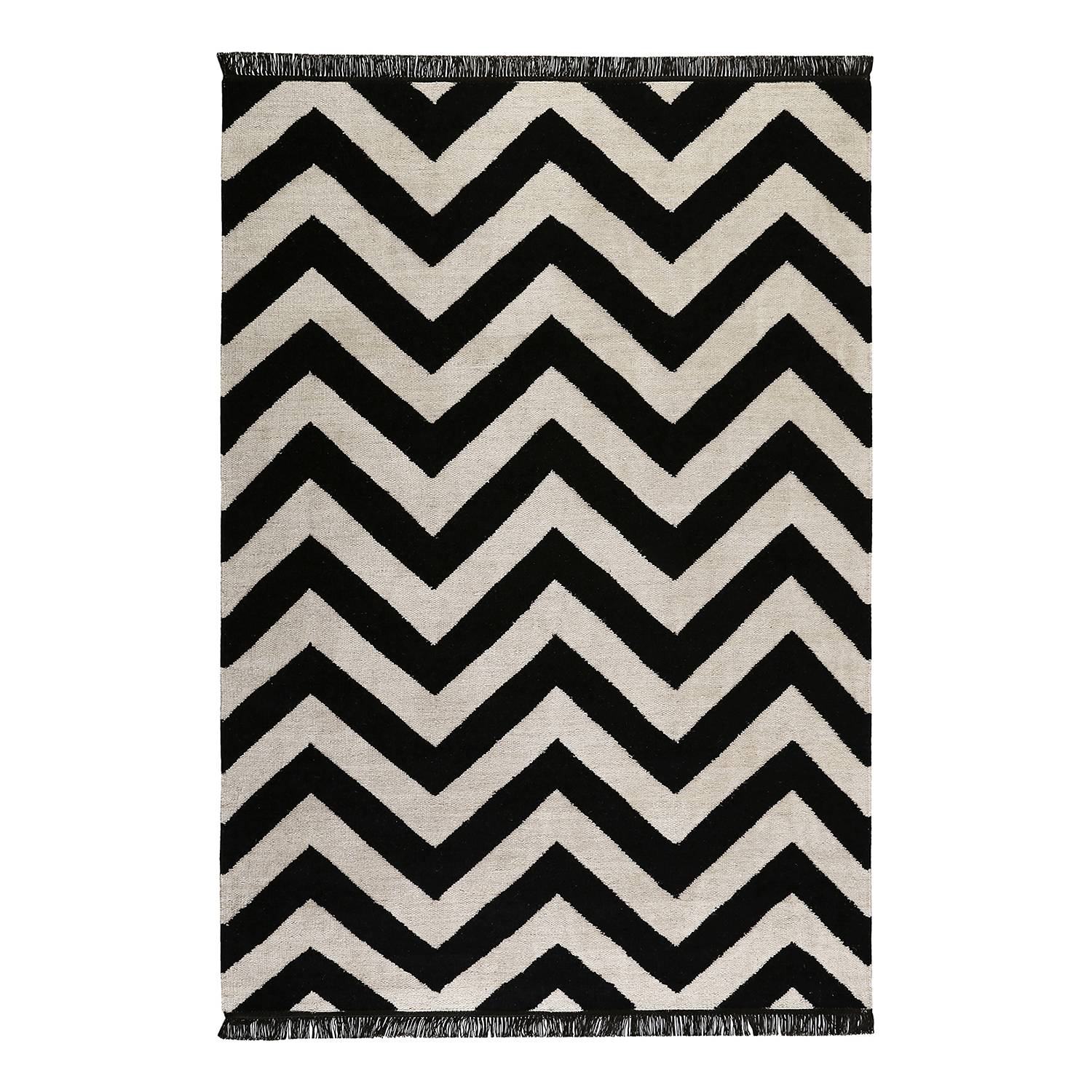 Teppich Zig-Zag (handgewebt) - Mischgewebe - Schwarz / Creme - 130 x 190 cm, carpets&co