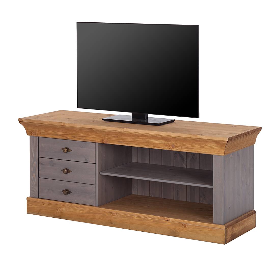 TV-Lowboard Bergen - Kiefer massiv - Grau/Laugenfarbig, Maison Belfort TV-Lowboard Bergen - Kiefer massiv - Grau/Laugenfarbig, Maison Belfort