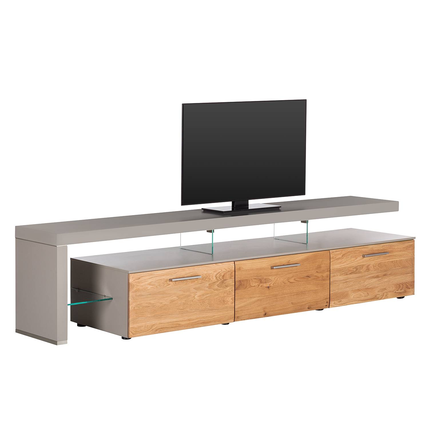 TV-Lowboard Solano II - Ohne Beleuchtung - Asteiche / Platingrau - Mit TV-Bank links, Netfurn by GWINNER