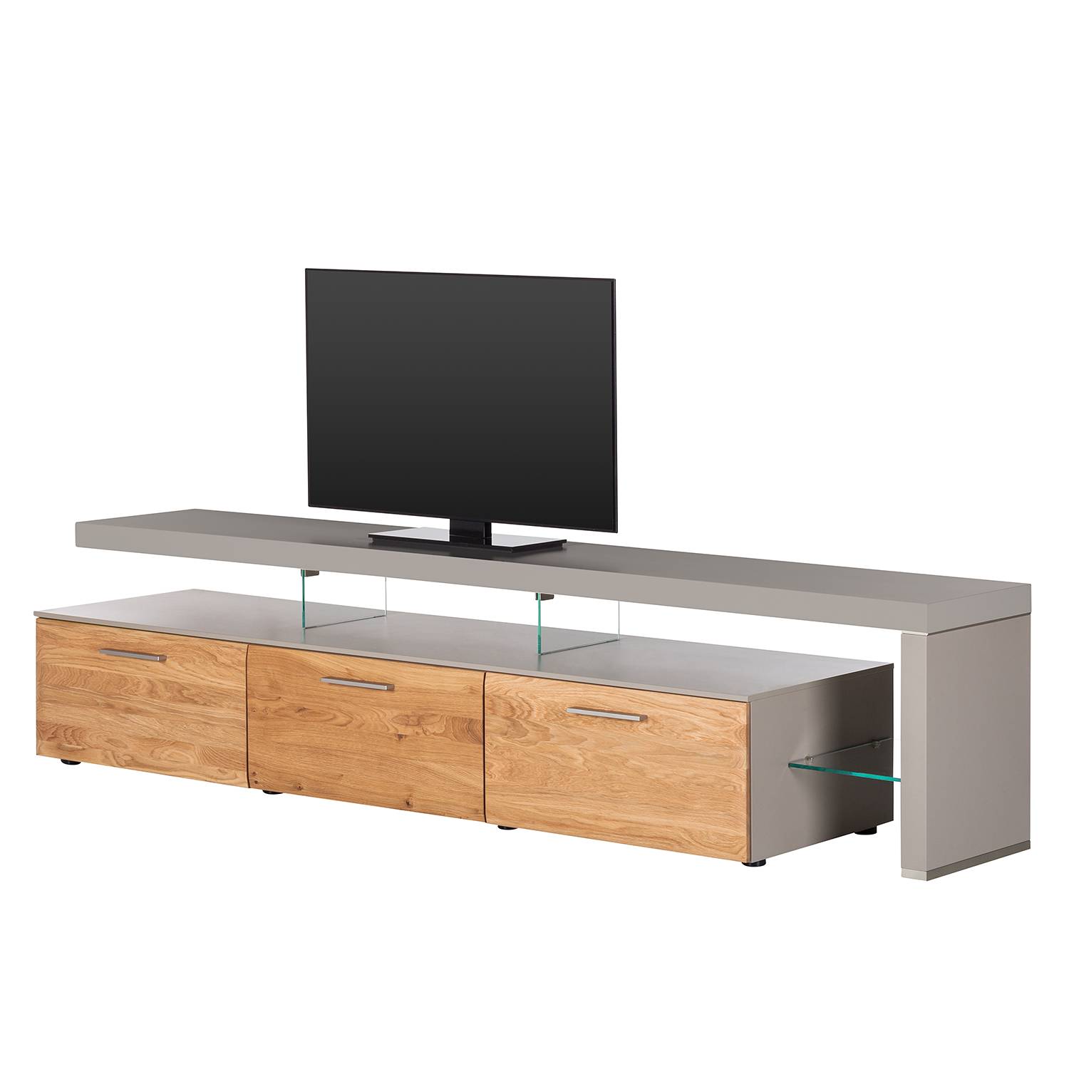 TV-Lowboard Solano II - Ohne Beleuchtung - Asteiche / Platingrau - Mit TV-Bank rechts, Netfurn by GWINNER