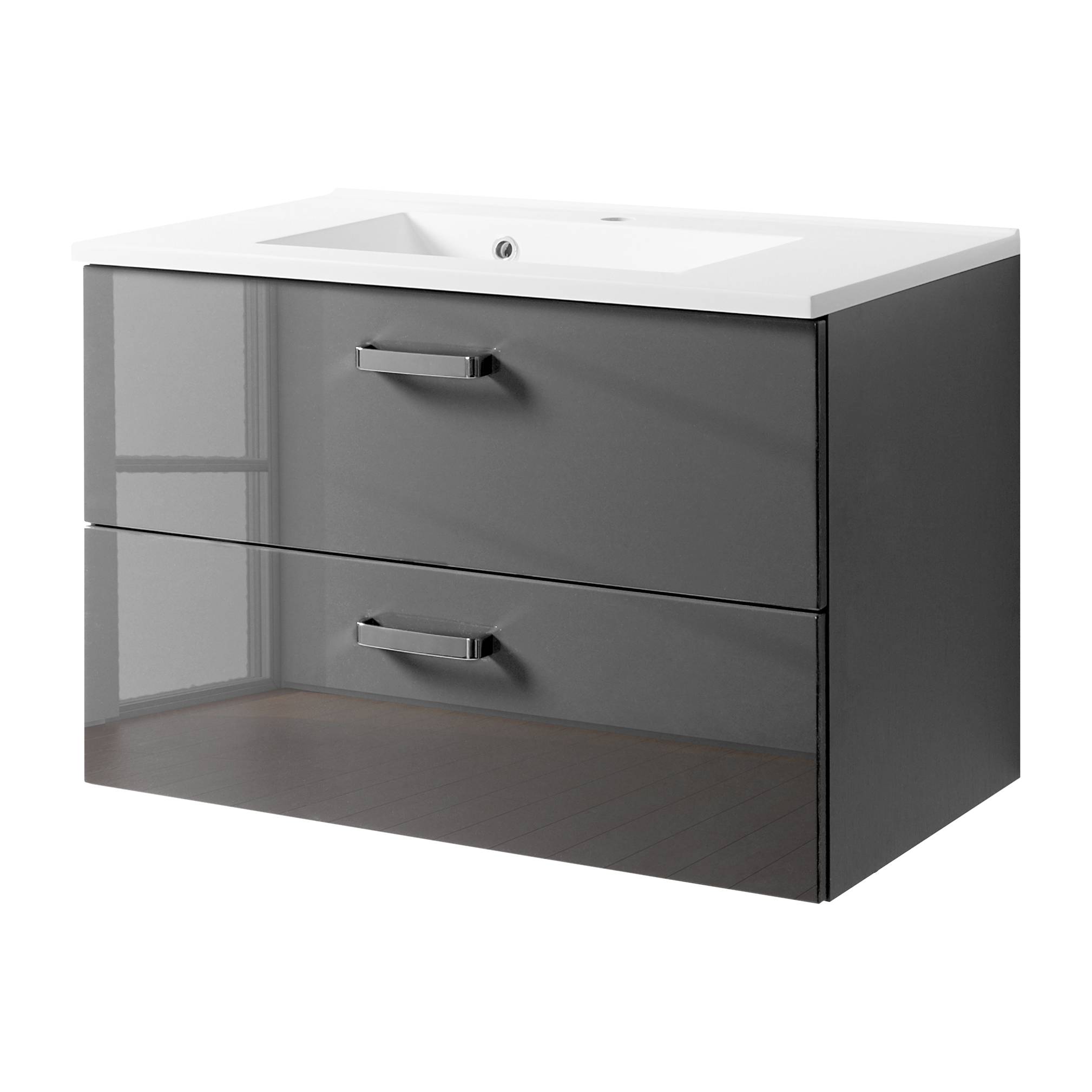 Wastafel Ancona Hoogglans Grijs Grafietkleurig 80cm_ Giessbach