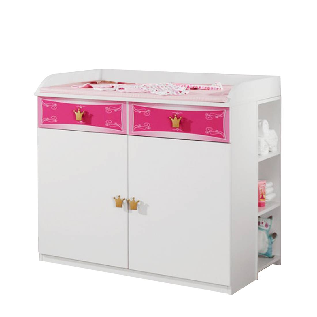 Babycommode Kate met gouden kroon applicatie in wit roze_ Rauch Packs