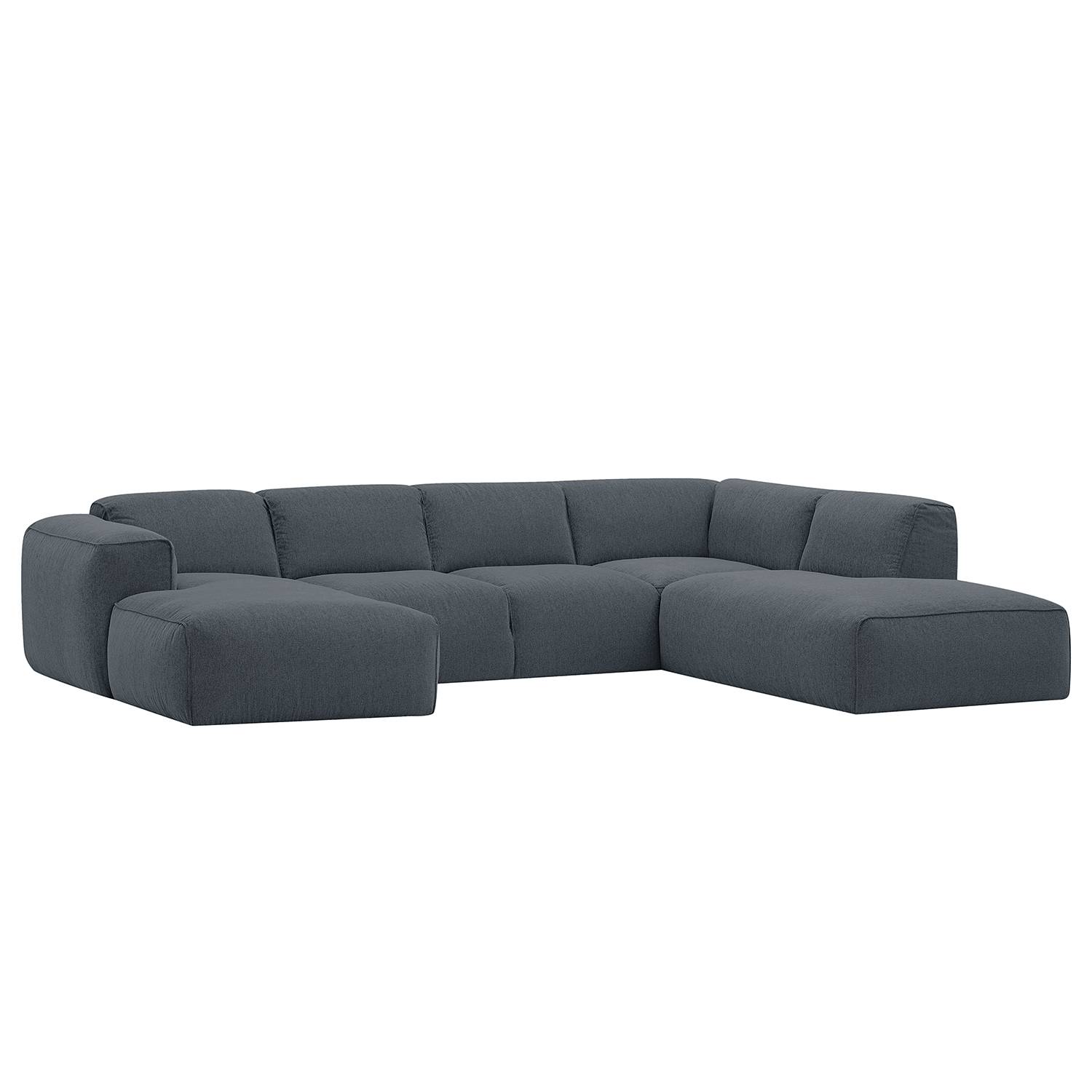 Wohnlandschaft Hudson III - Webstoff - Longchair davorstehend links / Ottomane rechts - Stoff Anda II Grau