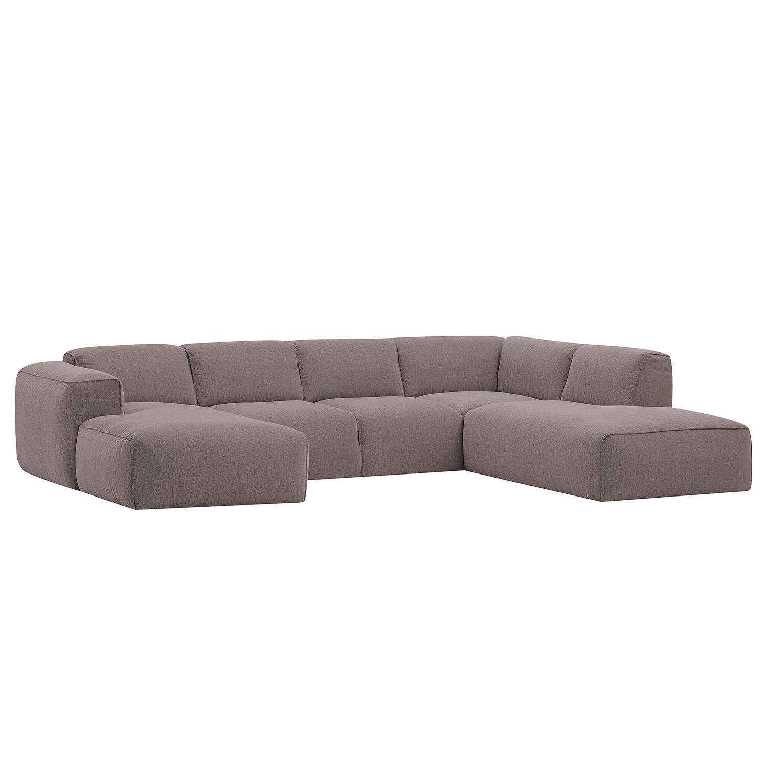 Wohnlandschaft Hudson III - Webstoff - Longchair davorstehend links / Ottomane rechts - Stoff Milan Grau-Braun